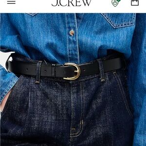 J Crew Classic Italian Leather Belt with Gold Buckle